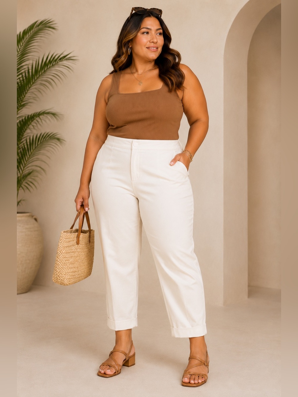 Lane Bryant White Crop Ankle Pants Size 18 Double Stretch Weave Belted Career